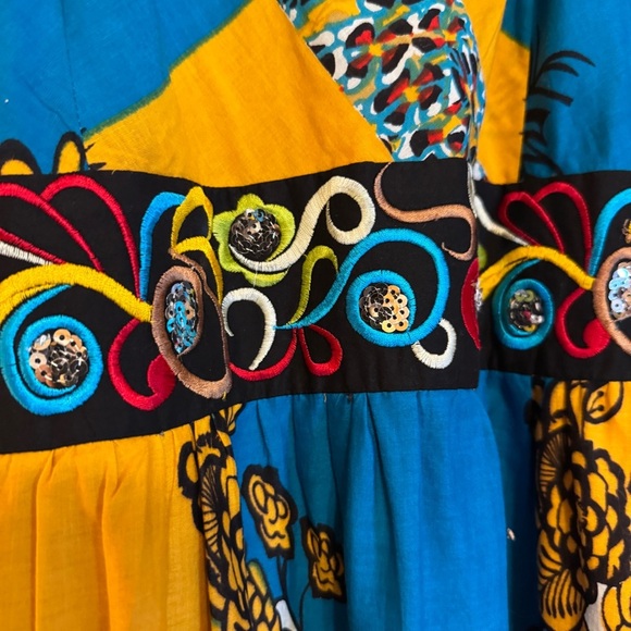 Mint Green Women’s Boho Floral Maxi Dress Yellow Blue Cotton 1X Spaghetti Straps - Picture 6 of 11